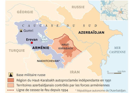 Carte du Haut-Karabagh et du territoire azéri sous contrôle arménien